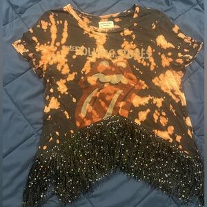Rolling Stones Tie-Dye Fringe Bling Tee